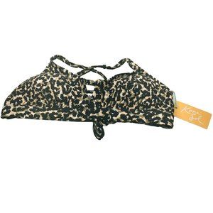 Kona Sol Womens Sz Small 4-6 Cut Out Front Bralette Bikini Swim Top Animal Print